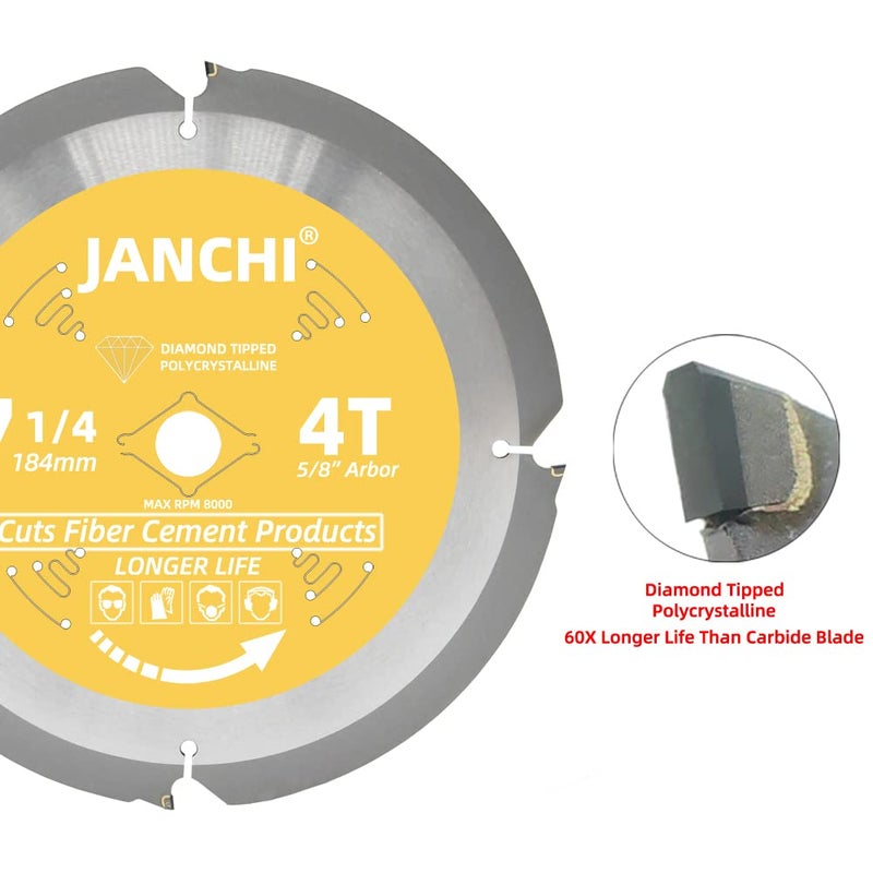 Jianchi 7-1/4 Inch 4T PCD Tip Hardie Fiber Cement Circular Saw Blade with 5/8-Inch DMK Arbor, Polycrystalline Diamond Tipped Teeth Saw Blade for Laminate Flooring - Image 2